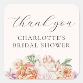 春のカラフルなお花 ロマンティック ブライダルシャワー スクエアシール (正面)