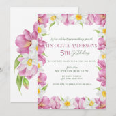 春のカラフルな花の子供の誕生日 招待状 (正面/裏面)