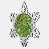 春のキャノピ葉ーグリーン自然シーン スノーフレークピューターオーナメント (右)