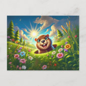 春のグラウンドホッグの喜び ポストカード (正面)