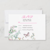 春のグリーン バタフライ フラワーの結婚式 出欠カード (正面)