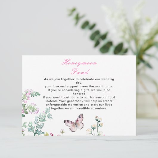 春のグリーン バタフライ フラワー ウェディング エンクロージャーカード (スタンド正面)