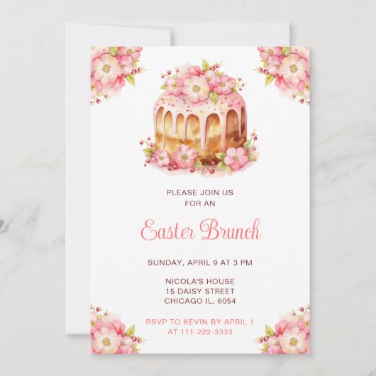春のケーキ イースター ブランチ 招待状 (正面)