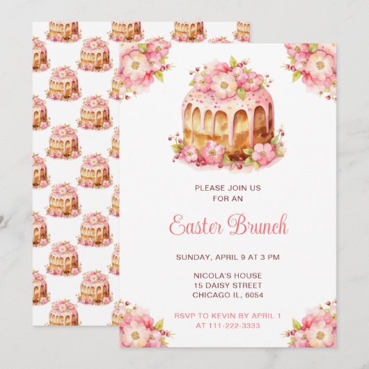 春のケーキ イースター ブランチ 招待状 (正面/裏面)