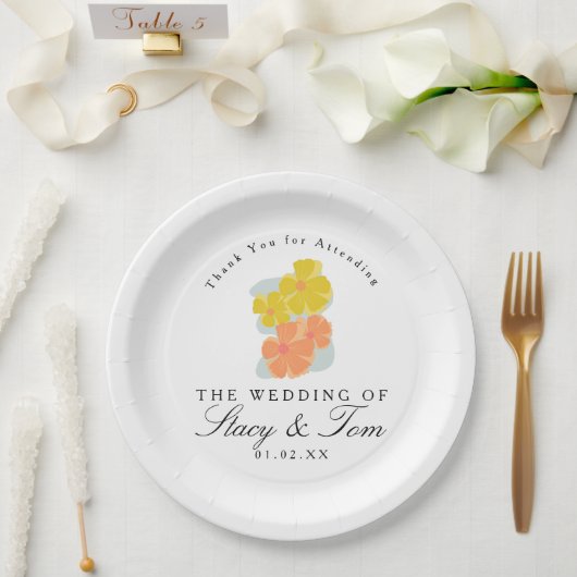 春のコスモス花の手描き結婚式 ペーパープレート (ウェディング)