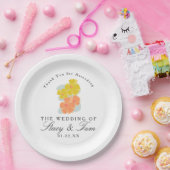 春のコスモス花の手描き結婚式 ペーパープレート (パーティー)