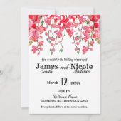 春のサンゴ色オーチッドの枝 花のウェディング 招待状 (正面)