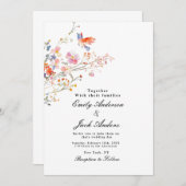 春のシンプルな手描き花のエレガントなウェディング 招待状 (正面/裏面)