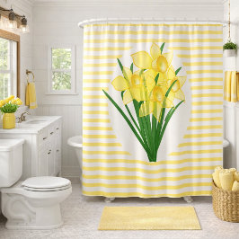 春のスタイル イエローの水仙の花 シャワーカーテン
