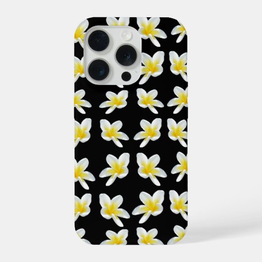 春のセレナーデ: 黒地に黄色いプルメリア iPhoneケース (裏面)