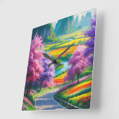 "春のセレニティ – タイムレスフローラパスウォールクロック スクエア壁時計 (傾斜)