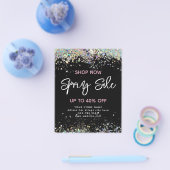 春のセール  hologram グリッター モダン ブラック チラシ (シングル)