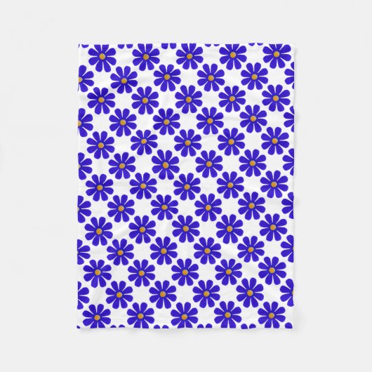 春のダークブルーの花の赤ちゃんシャワー フリースブランケット (正面)