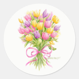 春のチューリップの花束ステッカー ラウンドシール