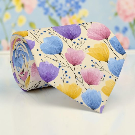 春のチューリップの花柄ネクタイ ネクタイ