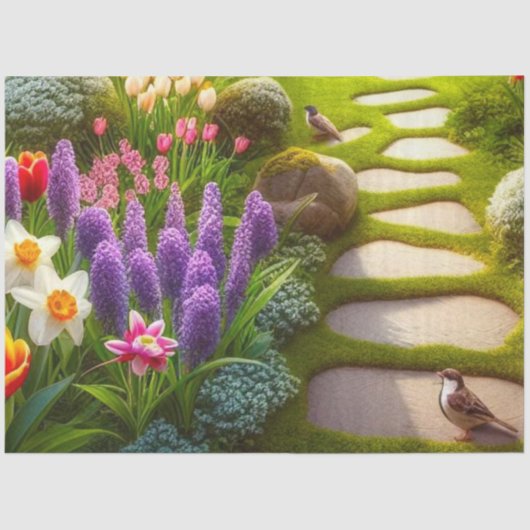 春のチューリップ水仙ヒヤシンス花柄ティッシュペーパー 薄葉紙 (正面)