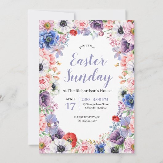 春のチューリップ 花のあるイースターのお祝い 招待状 (正面)