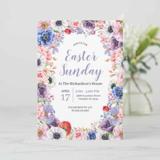 春のチューリップ 花のあるイースターのお祝い 招待状 (スタンド正面)