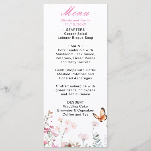 春のディープピンク蝶 花の結婚式 メニュー (正面)
