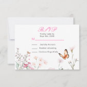 春のディープピンク蝶 花柄 ウェディング 出欠カード (正面)