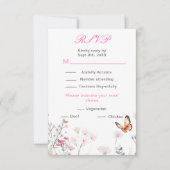 春のディープピンク蝶 花柄 ウェディング 出欠カード (正面)