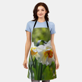 春のデイエプロンに大きな白い水仙 エプロン