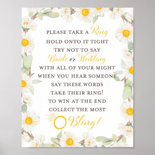 春のデイジーテーマのブライズシャワー看板 ポスター (正面)
