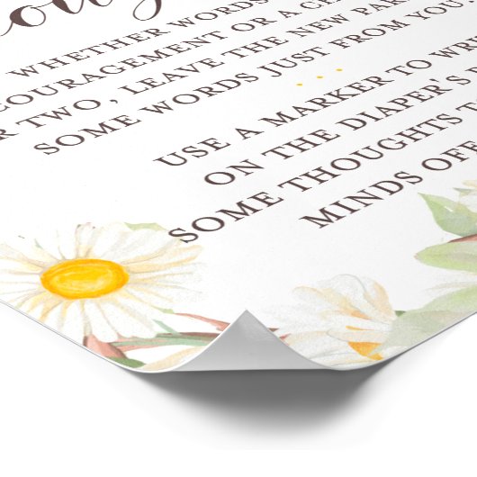 春のデイジーテーマのベビーシャワーサイン ポスター (角)