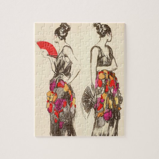 春のドレスのファッションをリードするヴィンテージの女性 ジグソーパズル (縦)