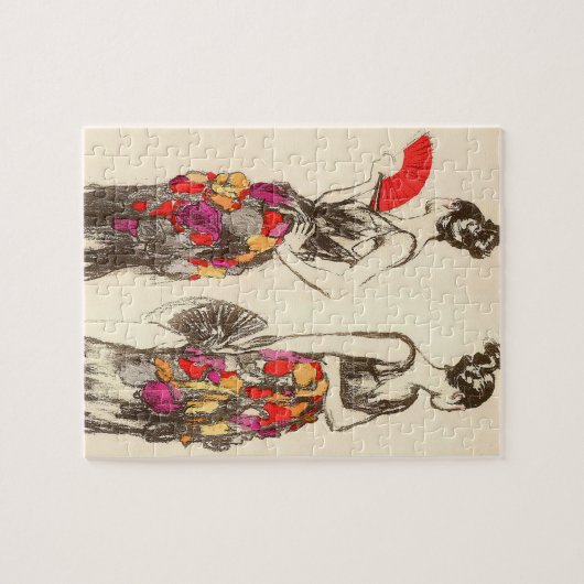 春のドレスのファッションを楽しむヴィンテージの女性 ジグソーパズル (横)