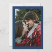 春のネイビーブルーの花の水彩画ウェディングフォト 招待状 (裏面)