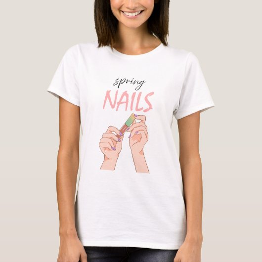 春のネイル - ツヤのあるスタイル Tシャツ (正面)