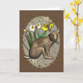 春のノウサギ1つの挨拶状 カード (黄色い花)
