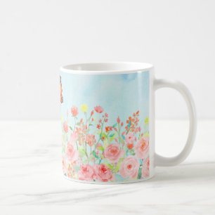 春のバラおよび蝶水彩画の花のマグ コーヒーマグカップ