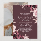 春のバラのブッシュ ⎮ Mauve ウェディング 招待状 (正面/裏面)