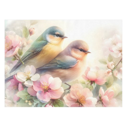 春のパステル スイート ラブ バード 桜 花 テーブルクロス (正面(横))