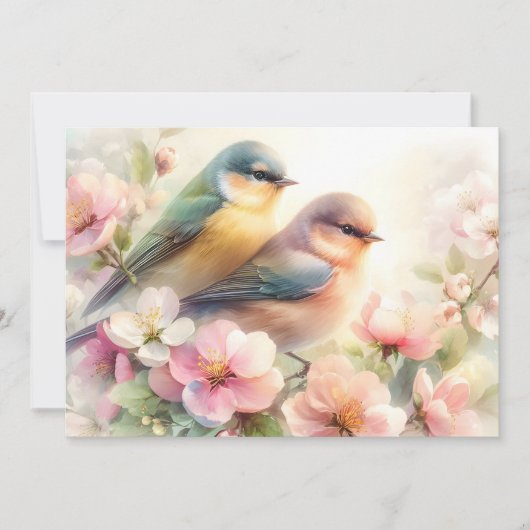 春のパステル スイート ラブ バード 桜 花 案内状 (正面)