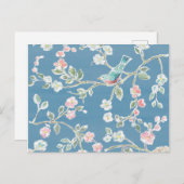 春のパターン – 鳥と花 ポストカード (正面/裏面)