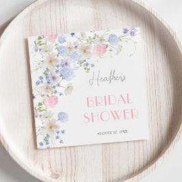春のピンクとパープルのワイルドフラワー ブライダルシャワー スタンダードカクテルナプキン