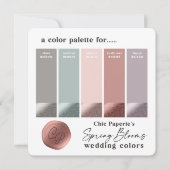春のピンクとマーブルの結婚式カラーパレットカード 招待状 (正面)
