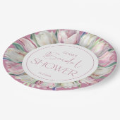 春のピンクと白のチューリップ ブライダルシャワー ペーパープレート (アングル)