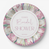 春のピンクと白のチューリップ ブライダルシャワー ペーパープレート (正面)