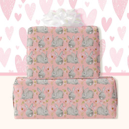 春のピンクのイースターバニー ラッピングペーパー