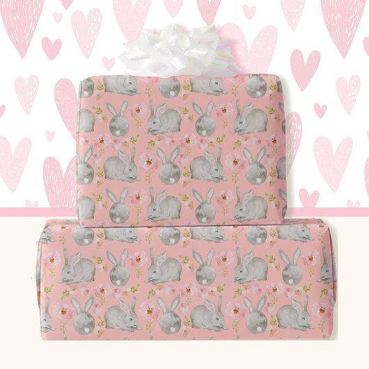 春のピンクのイースターバニー ラッピングペーパー