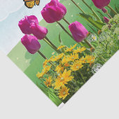 春のピンクのチューリップと蝶のデコパージュ 薄葉紙 (詳細)