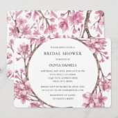 春のピンクの桜の花。花のブライズシャワー 招待状 (正面/裏面)