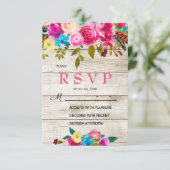 春のピンクの水彩花の木製RSVPカード 出欠カード (スタンド正面)