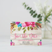 春のピンクの花の木のタイポグラフィー Save the Date 案内ポストカード (スタンド正面)