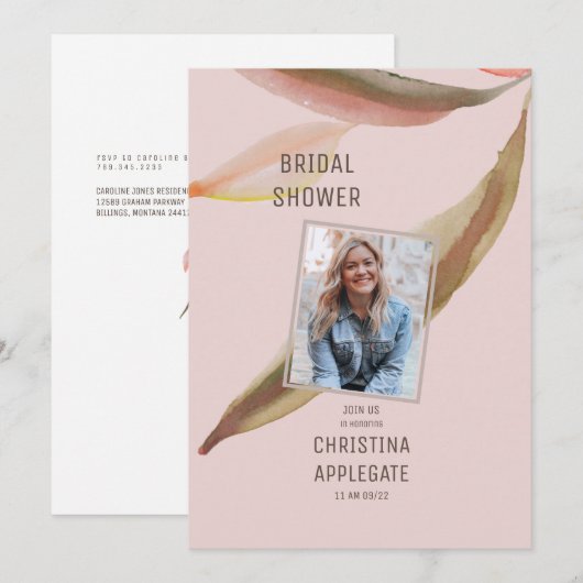 春のピンクの花嫁の写真 ブライズシャワー 招待状 (正面/裏面)