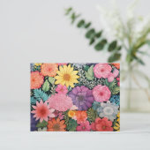春のピンクの花柄の背景 ポストカード (スタンド正面)